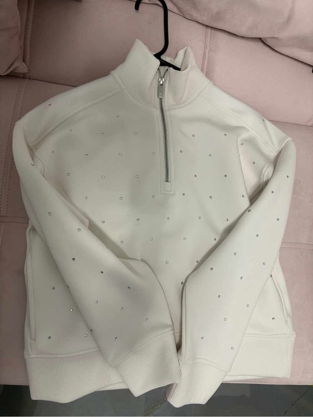 NWOT CALIA Embellished Half-Zip Pullover in Ivory